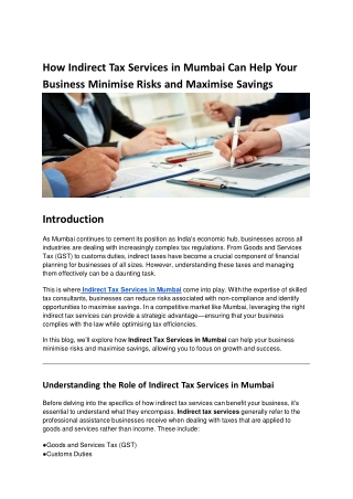 How Indirect Tax Services in Mumbai Can Help Your Business Minimise Risks and Maximise Savings (1)