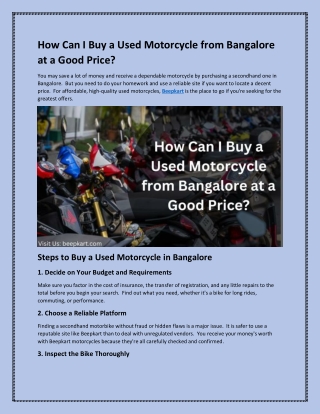 How Can I Buy a Used Motorcycle from Bangalore at a Good Price