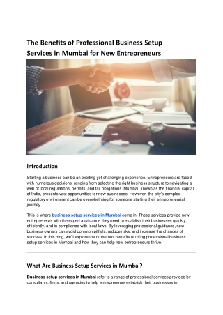 The Benefits of Professional Business Setup Services in Mumbai for New Entrepreneurs