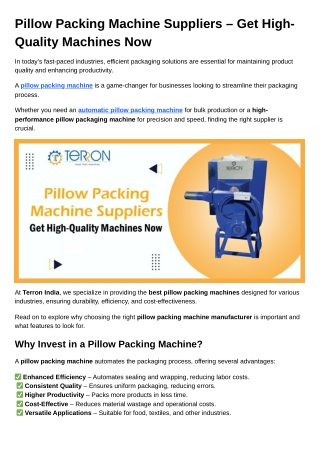 Pillow Packing Machine Suppliers – Get High-Quality Machines Now