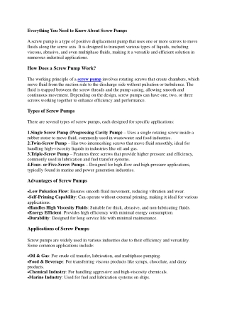 Everything You Need to Know About Screw Pumps