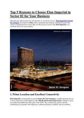 Top 5 Reasons to Choose Elan Imperial in Sector 82 for Your Business