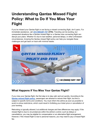 Understanding Qantas Missed Flight Policy What to Do If You Miss Your Flight