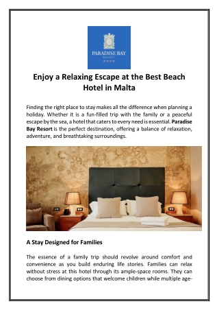 Enjoy a Relaxing Escape at the Best Beach Hotel in Malta