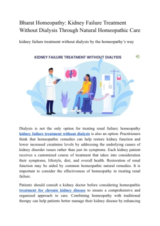 Bharat Homeopathy Kidney Failure Treatment Without Dialysis Through Natural Homeopathic Care
