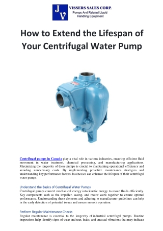 How to Extend the Lifespan of Your Centrifugal Water Pump