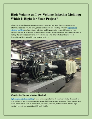 High-Volume Injection Molding: Efficient & Cost-Effective Manufacturing