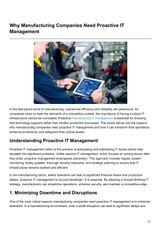 Why Manufacturing Companies Need Proactive IT Management