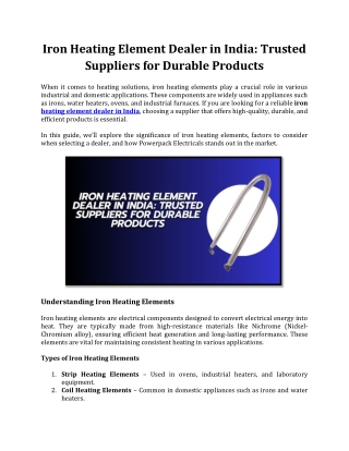 Iron Heating Element Dealer in India: Trusted Suppliers for Durable Products