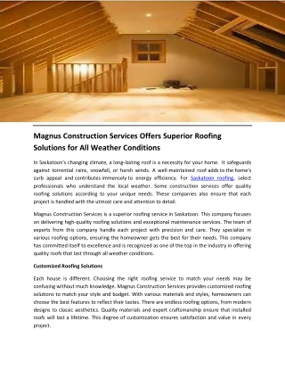 Magnus Construction Services Offers Superior Roofing Solutions for All Weather Conditions