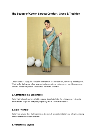 Why Women Love Cotton Sarees: Comfort and Style