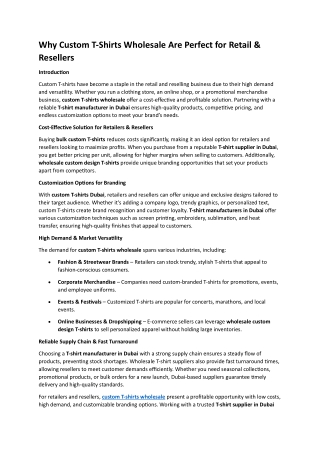 Why Custom T-Shirts Wholesale Are Perfect for Retail and Resellers