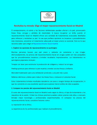 Revitaliza tu mirada Elige el mejor rejuvenecimiento facial en Madrid