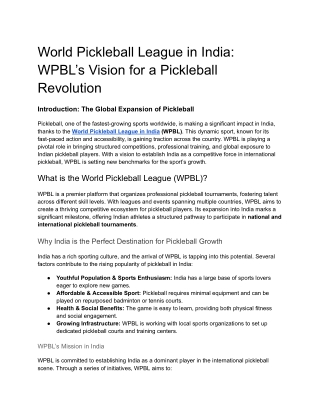 World Pickleball League in India- WPBL’s Vision for a Pickleball Revolution