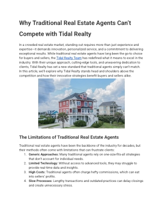 Why Traditional Real Estate Agents Can’t Compete with Tidal Realty