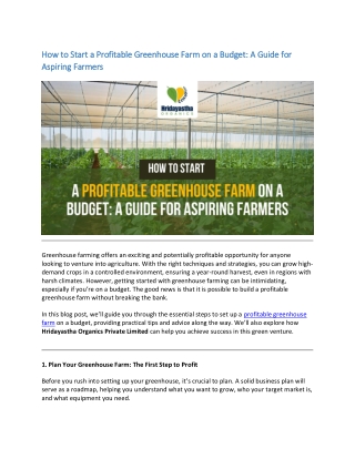 How to Start a Profitable Greenhouse Farm on a Budget A Guide for Aspiring Farmers