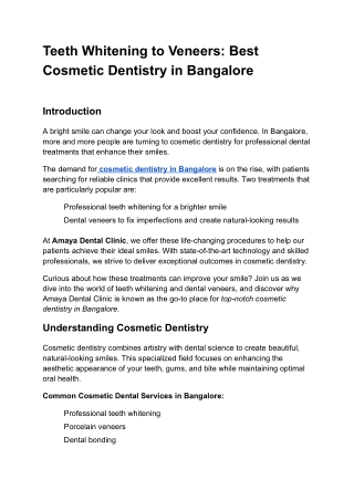 Best Cosmetic Dentistry in Bangalore| Amaya dental clinic