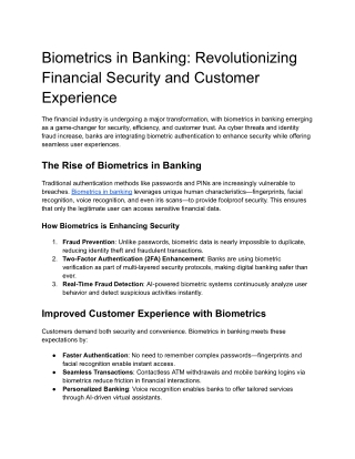 Biometrics in Banking Revolutionizing Financial Security and Customer Experience