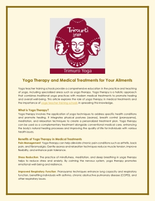 Yoga Therapy and Medical Treatments for Your Ailments