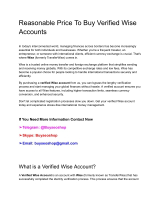 Reasonable Price To Buy Verified Wise Accounts