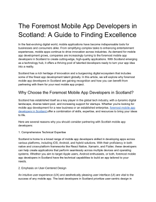 The Foremost Mobile App Developers in Scotland: A Guide to Finding Excellence