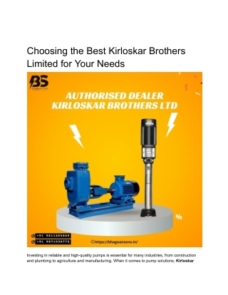 Choosing the Best Kirloskar Brothers Limited for Your Needs