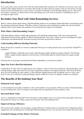 Revitalize Your Roof with Tidal Remodeling Services