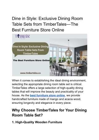 Dine in Style- Exclusive Dining Room Table Sets from TimberTales—The Best Furniture Store Online 23