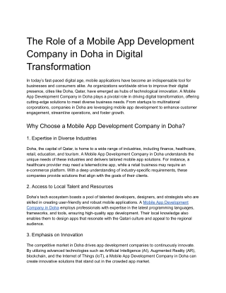 The Role of a Mobile App Development Company in Doha in Digital Transformation