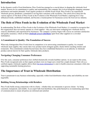 The Role of Pitco Foods in the Evolution of the Wholesale Food Market
