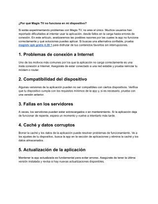 ¿Por qué Magis TV no funciona en mi dispositivo