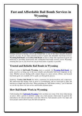 Fast and Affordable Bail Bonds Services in Wyoming