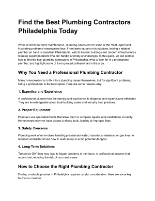 9    Find the Best Plumbing Contractors Philadelphia Today