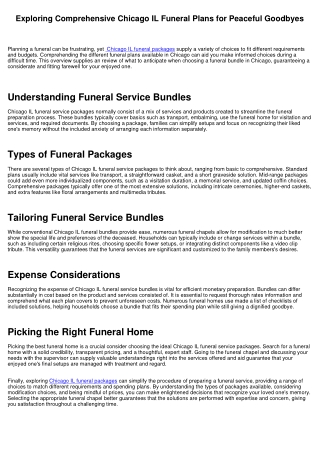 Discovering Comprehensive Chicago IL Funeral Plans for Relaxed Farewells