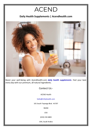 Daily Health Supplements  Acendhealth.com