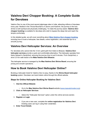 Vaishno Devi Chopper Booking: A Complete Guide for Devotees