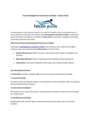 Top Swimming Pool Contractors in Dubai – Falcon Pools