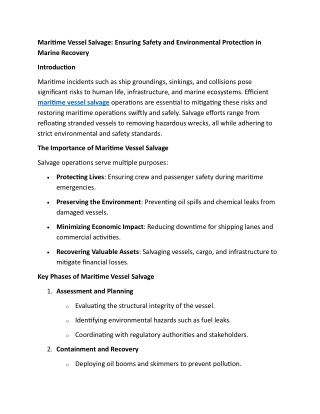 Maritime Vessel Salvage