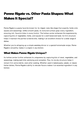 Penne Rigate vs. Other Pasta Shapes What Makes It Special