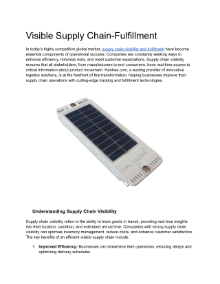 Visible Supply Chain-Fulfillment