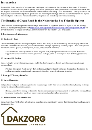The Benefits of Green Roofs in the Netherlands: Eco-Friendly Options