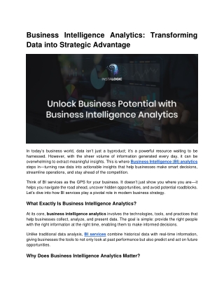 Business Intelligence Analytics: Transforming Data into Strategic Advantage