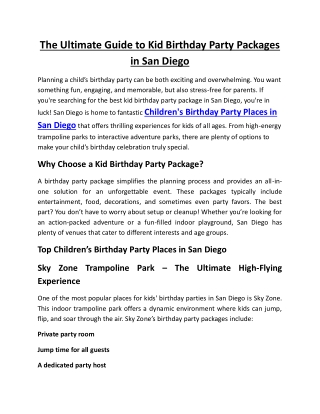 The Ultimate Guide to Kid Birthday Party Packages in San Diego