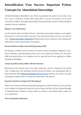 Intensification Your Success Important Python Concepts for Ahmedabad Internships
