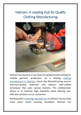 Vietnam A Leading Hub for Quality Clothing Manufacturing