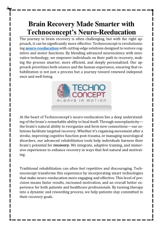 Brain Recovery Made Smarter with Technoconcept’s Neuro-Reeducation