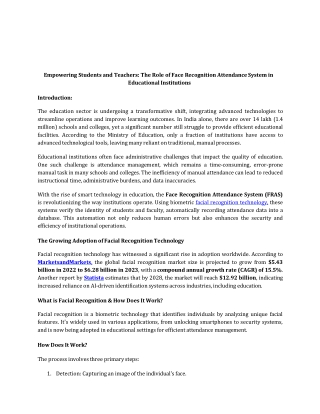 Empowering Students and Teachers The Role of Face Recognition Attendance System in Educational Institutions