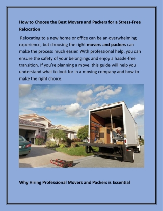 How to Choose the Best Movers and Packers for a Stress