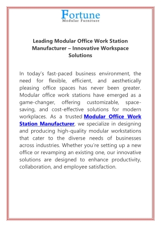 Leading Modular Office Work Station Manufacturer Innovative Workspace Solutions