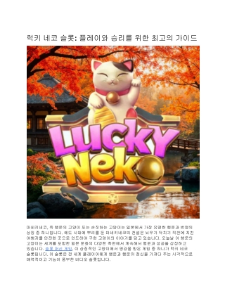 럭키 네코 슬롯: 플레이와 승리를 위한 최고의 가이드
